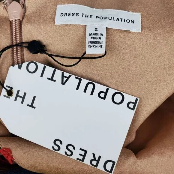 Dress the Population Kaya dress Cherry Embroidered Mini Dress Rouge Flutter Hem - Picture 12 of 12